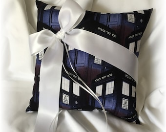 Doctor Who Wedding Ring Bearer Pillow, Navy Dr Who Ring Pillow, Scifi Wedding Ring Pillow, Doctor Who Ring Pillow, Doctor Who Wedding