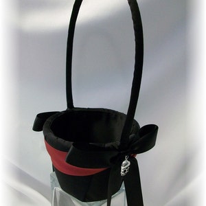 Gothic Wedding Flower Girl Basket in Black with Dark Red- The Romona, Goth Wedding, Alternative Wedding