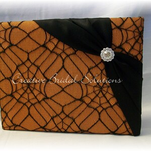 Gothic Wedding Black and Orange Spiderweb Halloween Guest Book, Alternative Wedding