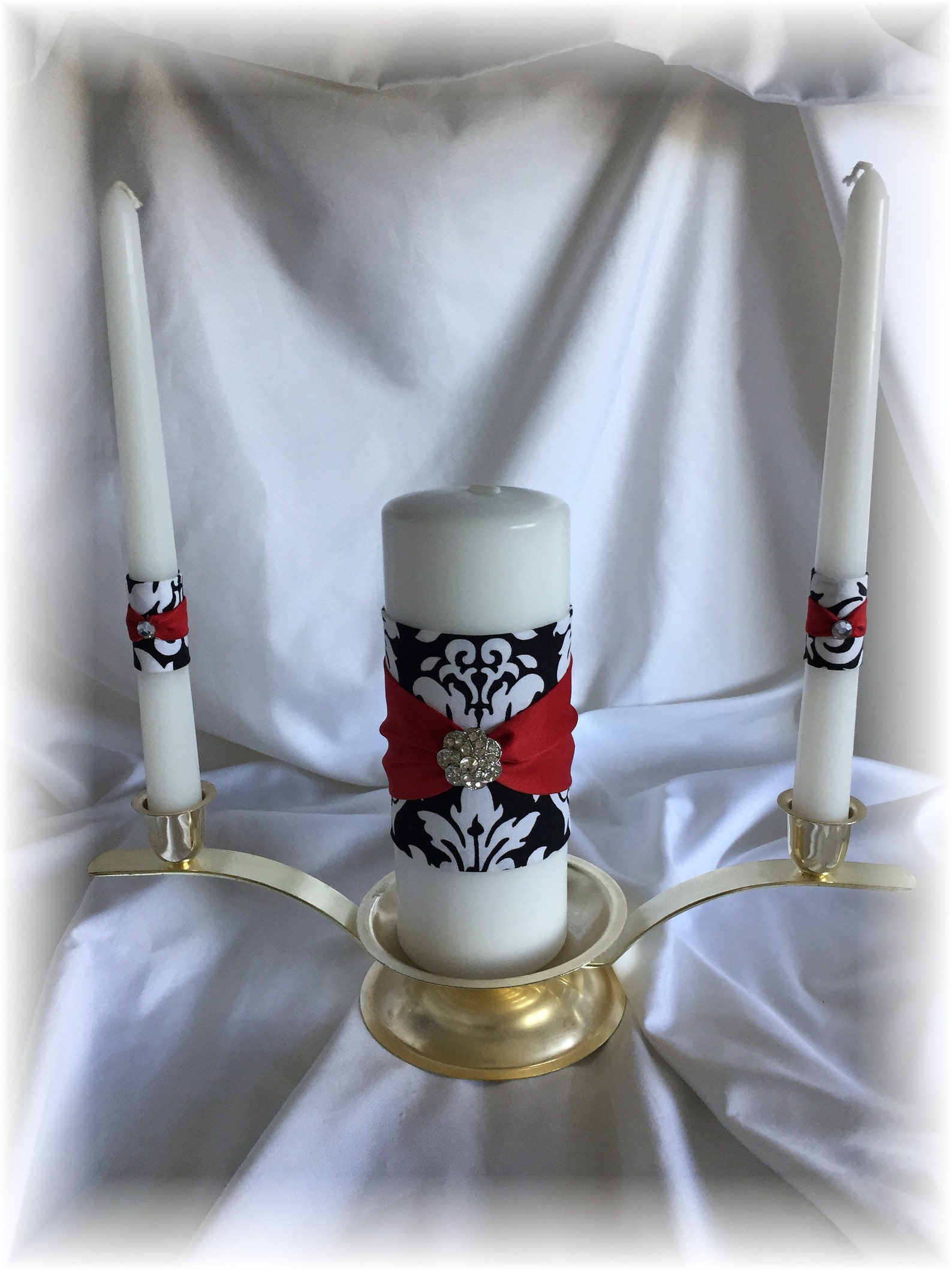 Black and White Damask Wedding Unity Candle Set Damask Unity Etsy