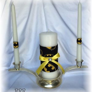 Black and yellow Wedding Unity Candle Set, Superhero Wedding Unity Candle