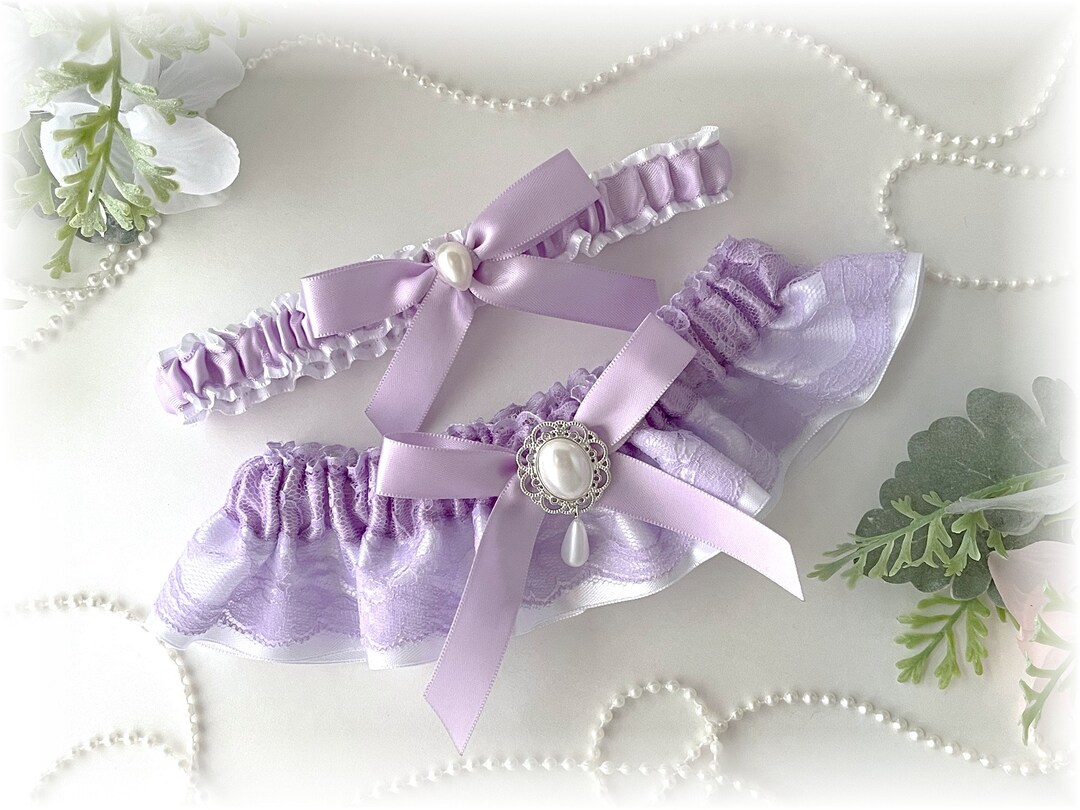 Lavender Wedding Bridal Garter, Lavender White Bridal Garter, Lavender