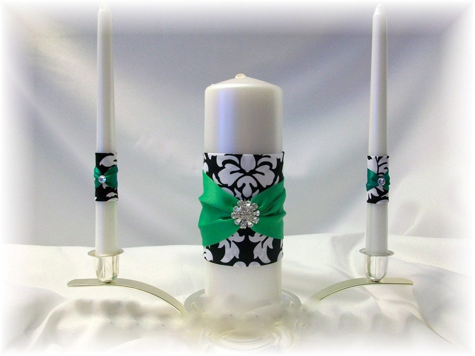 Black and White Damask Wedding Unity Candle Set Damask Unity Etsy