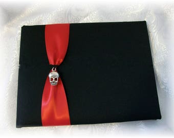 Libro de visitas de boda gótica con calavera negra - Romona, boda gótica, libro de visitas de boda de Halloween, boda alternativa