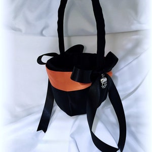 Gothic Black with Orange Wedding Skull Flower Girl Basket- The Romona, Goth Wedding, Alternative Wedding, Basket Only