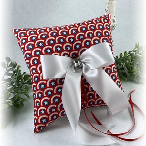 Captain America Wedding Ring Pillow, Superhero Ring Pillow, Red and White Pillow,