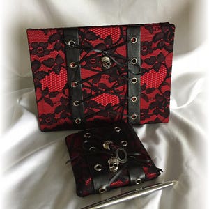 Gothic Wedding Black Lace-up Wedding Guest Book and Guest Pen, Halloween Wedding, Skull Wedding, Goth Wedding Book, Alternative Wedding