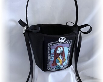 Pesadelo antes do Natal Jack e Sally Cesta de flores de casamento, Cesta de casamento gótica, Cesta gótica preta, Cesta