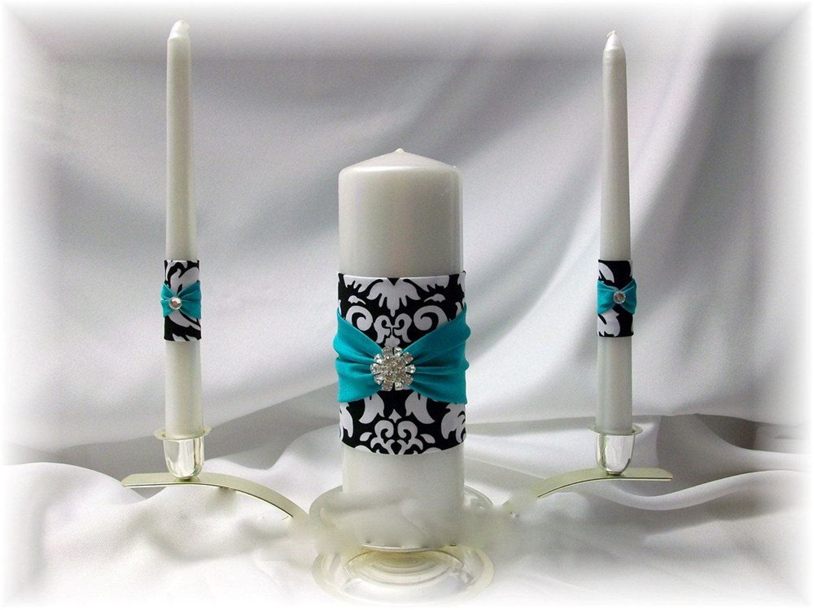 Black and White Damask Wedding Unity Candle Set Damask Unity Etsy