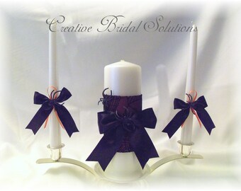 Black and Orange Halloween Gothic Wedding Unity Candle Set, Gothic Ceremony Candle, Halloween Wedding Unity Candle, Goth Wedding