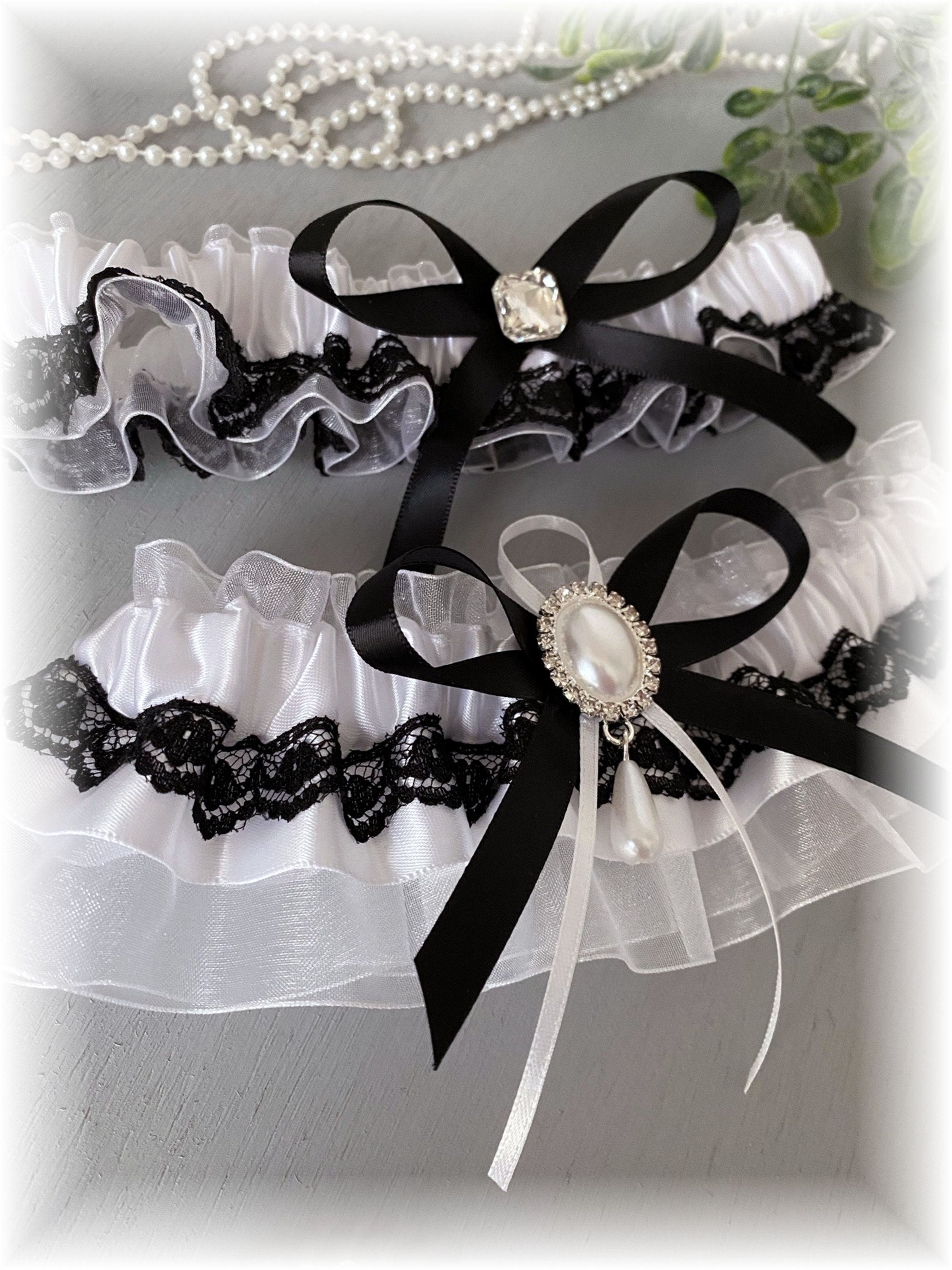 Wedding Garter Black and White Garter Set Black and White Etsy