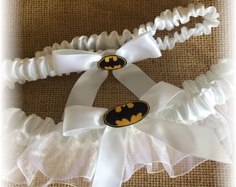 Bat Wedding Bridal Garter- White, Superhero Bridal Garter, Garter for Bride, Garter Set