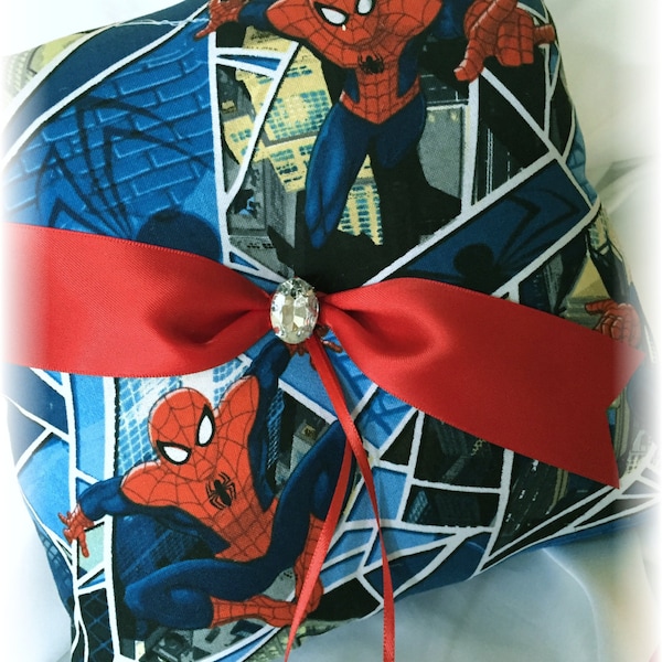 Spiderman Wedding Ring Bearer Pillow, Navy Spiderman Ring Pillow, Blue Red Wedding Ring Pillow, Superhero Ring Pillow, Superhero Wedding