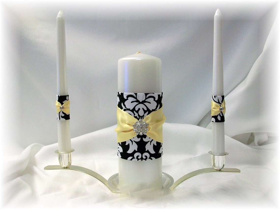 Black and White Damask Wedding Unity Candle Set Damask Unity Etsy