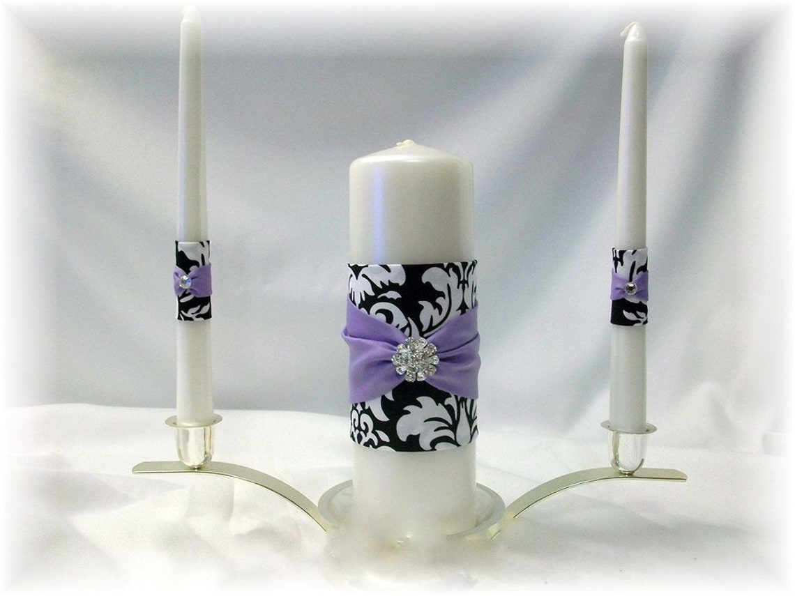 Black and White Damask Wedding Unity Candle Set Damask Unity Etsy