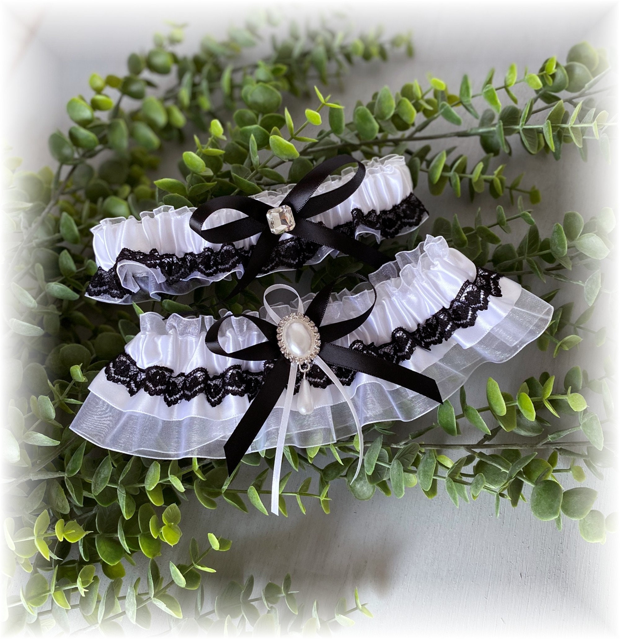 Wedding Garter Black and White Garter Set Black and White Etsy