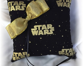 Star Wars Wedding Ring Pillow, Fantasy Wedding, Geek Wedding Pillow, Star Wars Wedding, Black Gold Wedding Ring Pillow