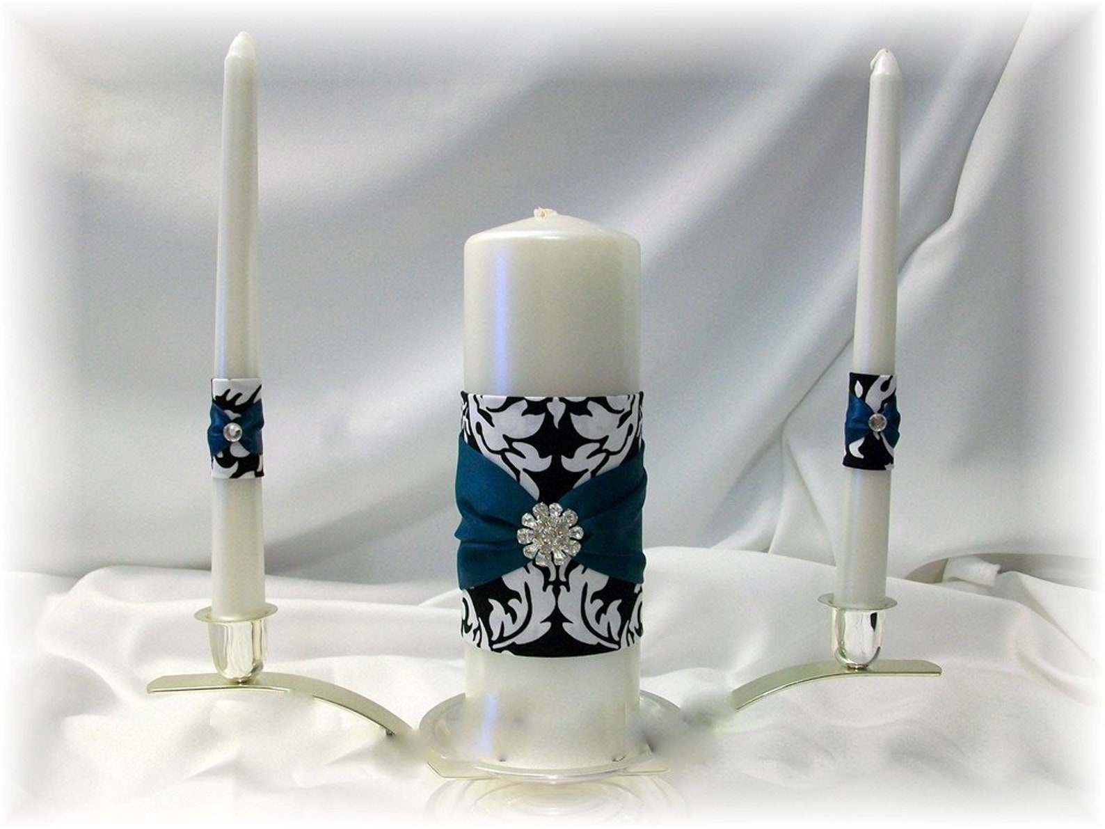 Black and White Damask Wedding Unity Candle Set Damask Unity Etsy