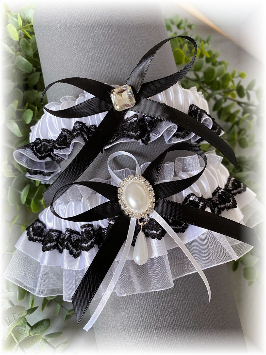 Wedding Garter Black and White Garter Set Black and White Etsy