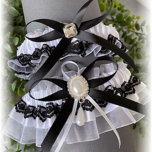 Wedding Garter, Black and White Garter Set, Black and White Bridal Garter, Garter for Wedding, Black Garter