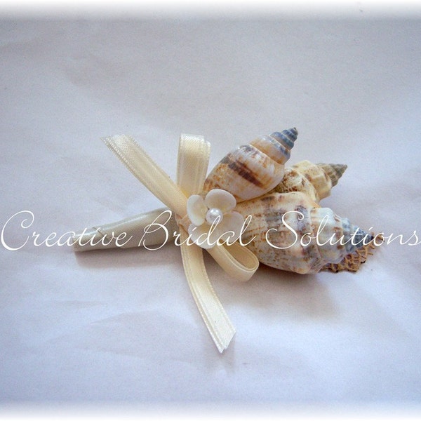 Seashell Groom Groomsmen Wedding Boutonniere- Ivory
