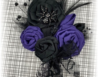 Gothic Hochzeit Schwarz und Lila Anstecknadel, Gothic Hochzeit Corsage, Lila Gothic MOB Anstecknadel, Goth Hochzeit, Alternative Hochzeit
