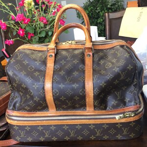 LOUIS VUITTON Vintage Sac Sport Monogram Canvas Boston Travel Bag Brow