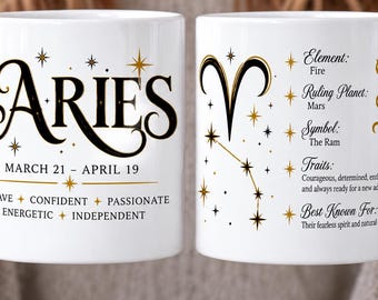 Tazas del Zodíaco: Regalo de 325 ml con asa opcional dorada/plateada. 12 signos del zodíaco.