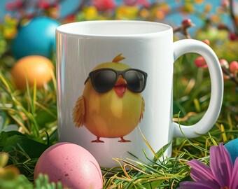 Easter Chick Sunglasses Mug, Coffee Tea Cup, Dishwasher Safe
