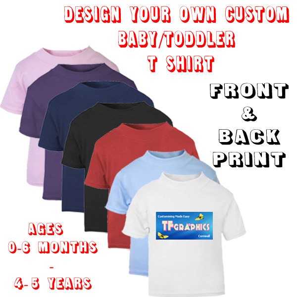Entwerfe dein eigenes individuelles Baby-Kleinkind-T-Shirt mit einem Vorder- und Rückseitendruck! Baby-T-Shirt, Kinder-T-Shirt, kundenspezifische Kleidung, T-Shirt, Kinder-Kleidung