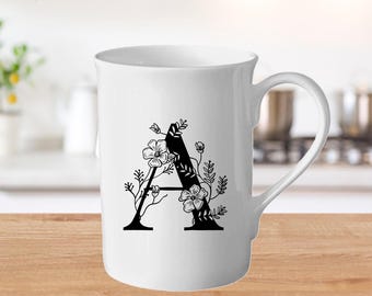 Floral Initial Bone China Mug - Personalized Letter Mug