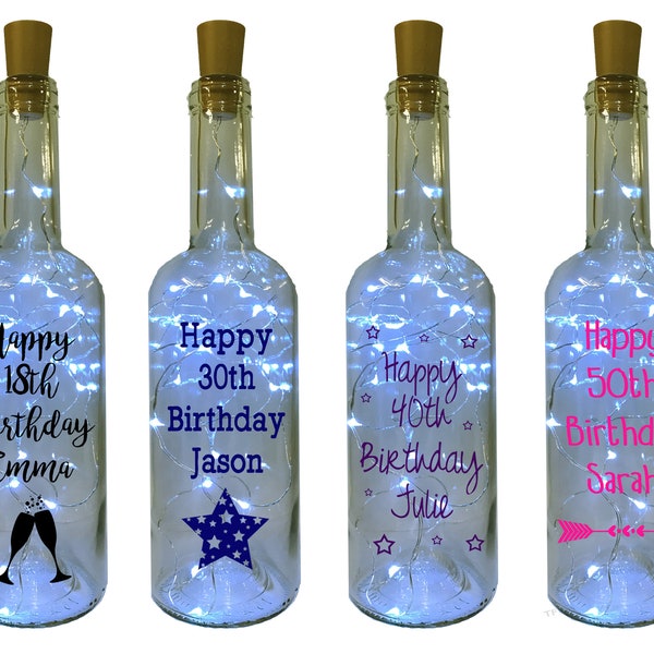 Personalised LED Birthday Gift Bottle & Gift Box -  Happy Birthday, Birthday, Gift, Party, Present, LED Light, Light up, Lights, Vinyl Decal