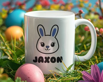 Custom Name Easter Bunny Mug, Personalized Coffee Tea Cup, 11oz Mug