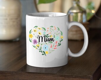 Mum Flower Design 11oz Mug, Mothers Day  Custom Coffee Tea Mug