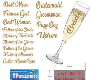 Personalized Wedding Champagne Flute Vinyl Decal - Bridal Party Gift