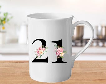 Floral Number Age 10oz Bone China Mug Birthday Gift Tea Coffee