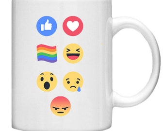 Like Love Laugh Facebook Emojis  Mug -11oz Mug,  Facebook Mug, Emoji Mug, Mug, Tea Mug, Coffee Mug, Gift, Present, Favourite Mug, Hot Drinks