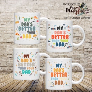 Mijn vaders beter dan je vader mok - Foodie, Gamer, Surfer, Gereedschap, Papa, Vaderdag, Papa, Mok, Cadeau, Vader, Speler 1, DIY, Koffiemok, Pizza