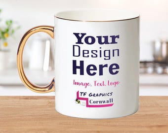 Personalised Bone China Mug with Gold Handle and Rim