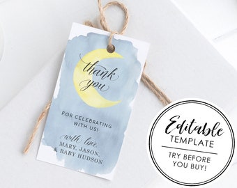 Over the Moon Baby Shower Printable Favor Tag - EDITABLE TEMPLATE