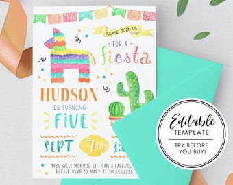 Fiesta Watercolor Birthday Invitation, Printable - EDITABLE TEMPLATE