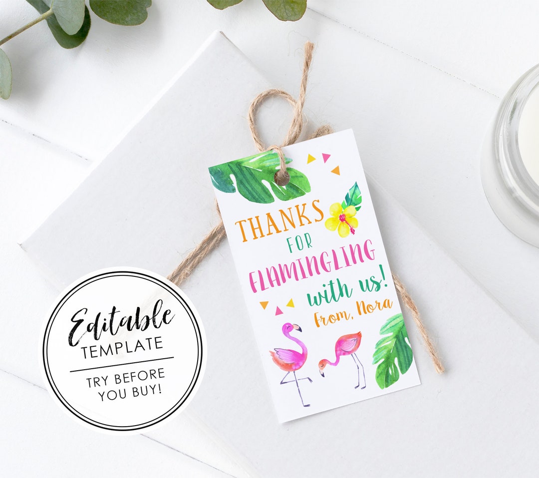 Printable Flamingo Birthday Favor Gift Tag EDITABLE TEMPLATE - Etsy