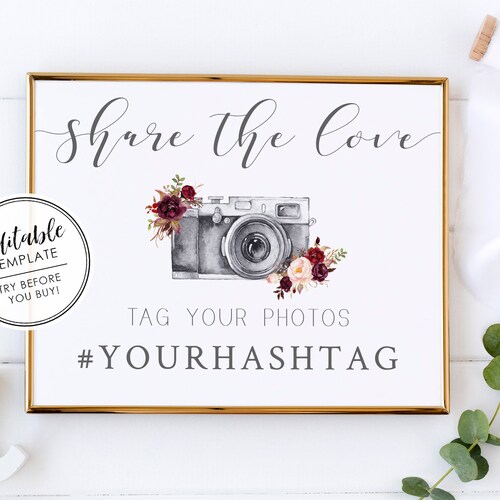 Social Media Hashtag Sign Printable Wedding Sign Editable - Etsy