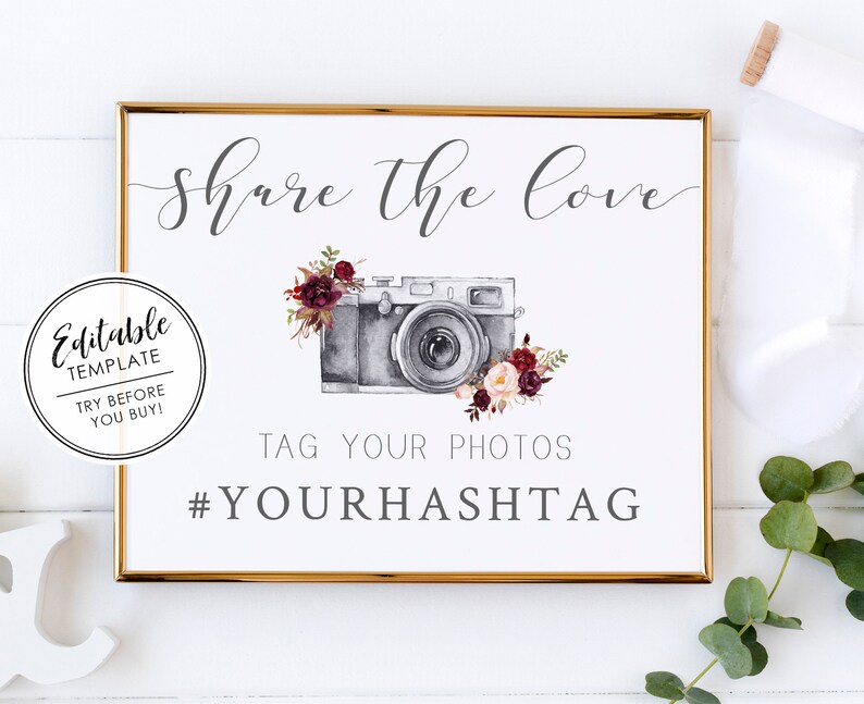 Social Media Hashtag Sign Printable Wedding Sign Editable - Etsy