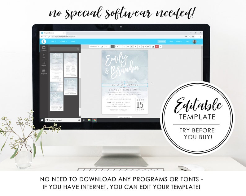 Printable Geometric Pink Floral Watercolor /& Rose Gold Wedding Invitation Set EDITABLE TEMPLATE