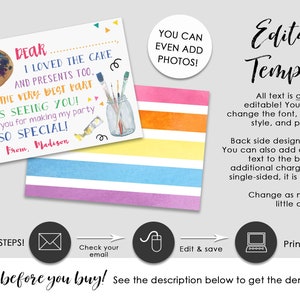 Art Party Birthday Thank You Card - EDITABLE TEMPLATE - Etsy