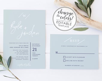 Minimalist Monogram Modern Wedding Invitation Set - EDITABLE TEMPLATE