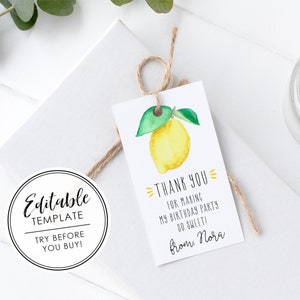 Étiquette cadeau imprimable Main Squeeze Lemon Birthday Party Gift - MODÈLE MODIFIABLE