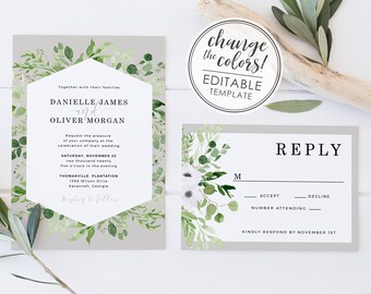 Botanical Watercolor Wedding Invitation Set - EDITABLE TEMPLATE