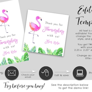 Printable Flamingo Birthday Favor Gift Tag - EDITABLE TEMPLATE - Etsy